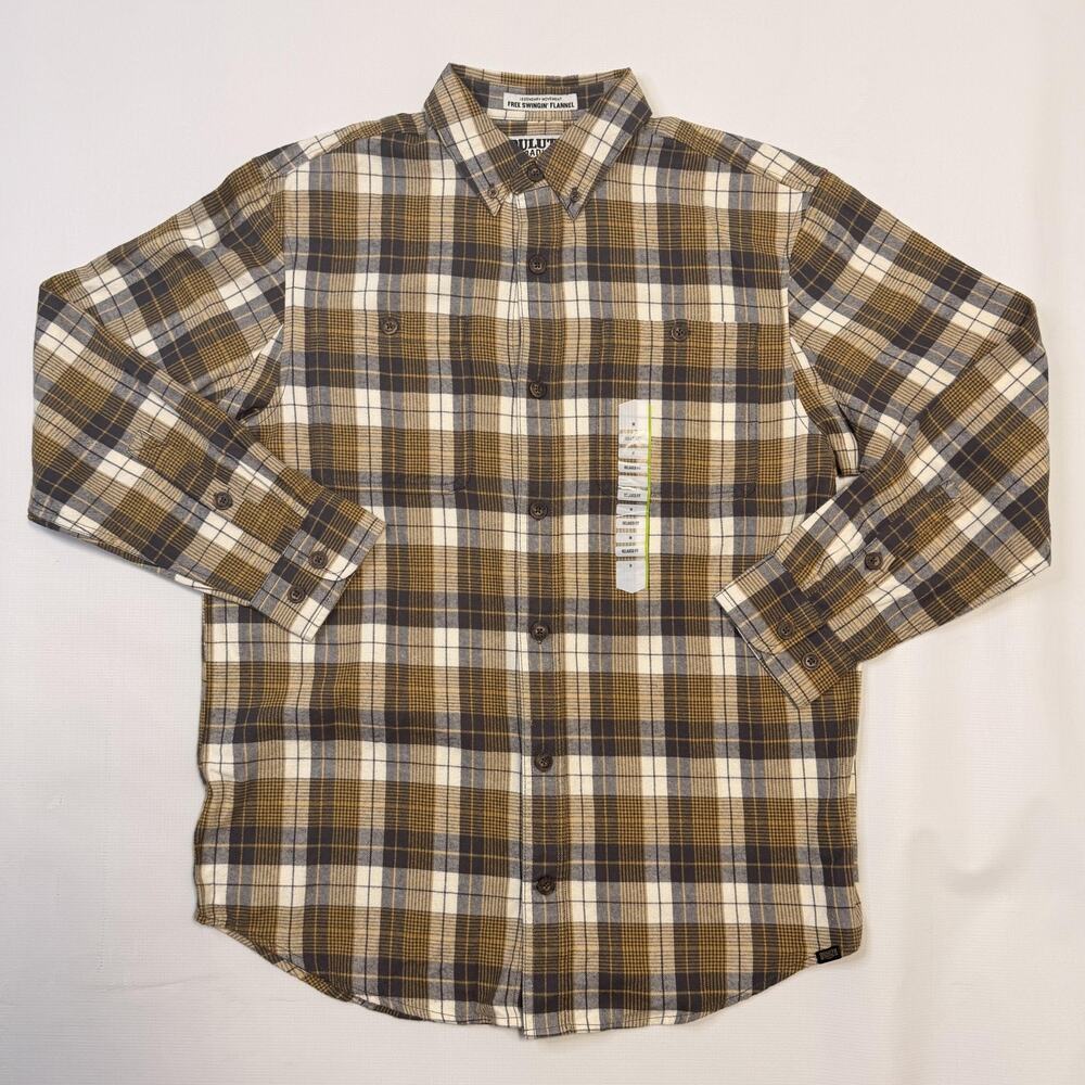 Duluth Trading Co Free Swingin Flannel Shirt Mens Medium Brown Plaid Button Up